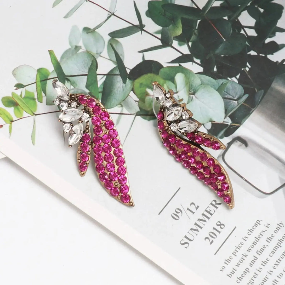 Lovcia Elegant Gold-Plated Glass Stone Earrings for Women-Earrings-Hot Pink-One Size-Hot Pink