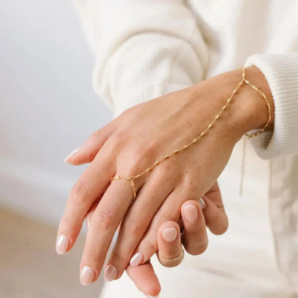 Lovcia Elegant Gold Plated Hand Chain Bracelet for Women - Dainty Slave Chain Jewellery-Bracelets-Gold-Gold