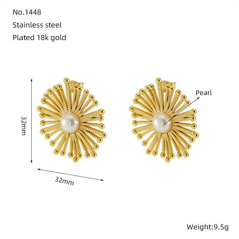 Lovcia Elegant Gold-Plated Pearl Flower Stud Earrings for Women-Earrings-Gold-Gold
