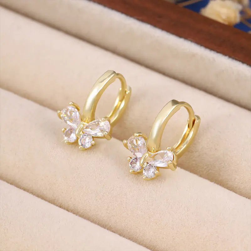 Lovcia Elegant Gold-Plated Zircon Butterfly Hoop Earrings for Women-Earrings-Gold-Gold