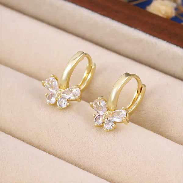 Lovcia Elegant Gold-Plated Zircon Butterfly Hoop Earrings for Women-Earrings-Gold-Gold