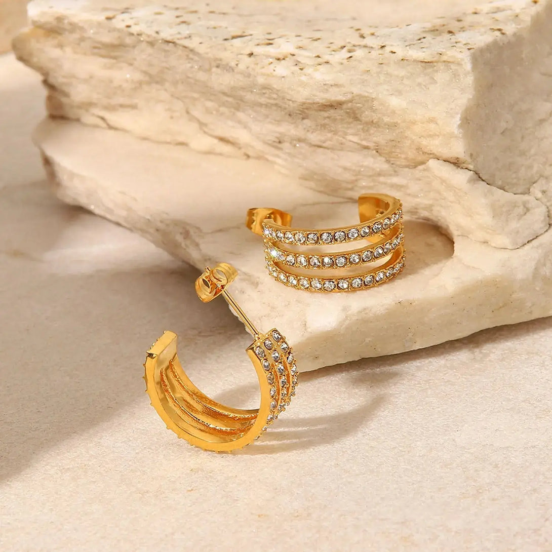 Lovcia Elegant Gold-Plated Zircon Stainless Steel Hoop Earrings for Women-Earrings-Gold-One Size-Gold