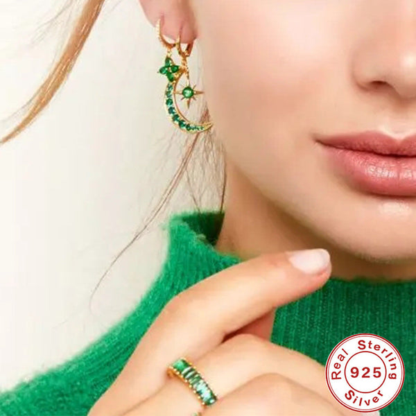 Lovcia Elegant Gold-Plated Zirconia Flower Drop Sterling Silver Hoop Earrings for Women-Earrings-Golden White Diamond-925 Silver-Golden White Diamond