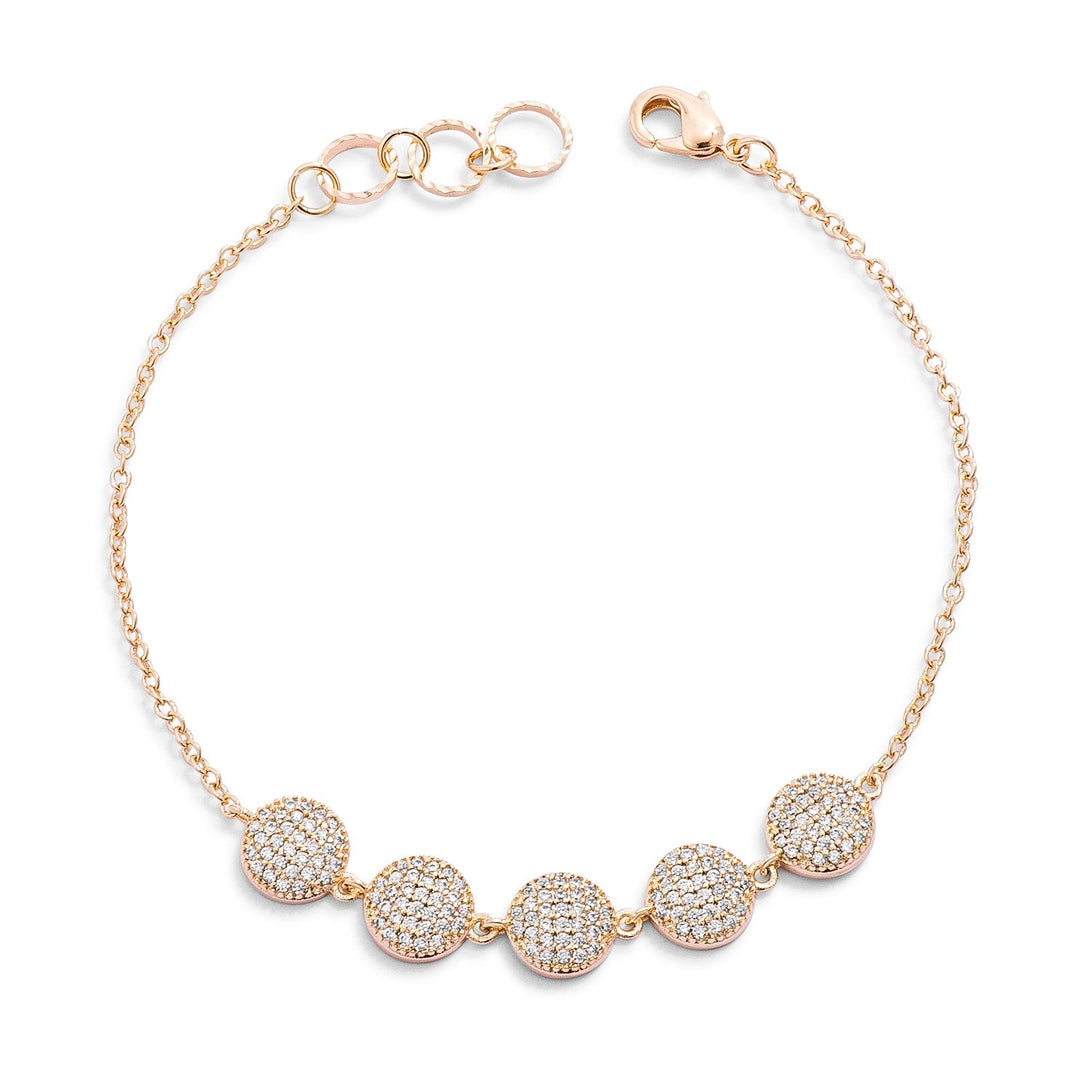 Lovcia Elegant Goldtone Bracelet with 0.8ct Round CZ and Pave Discs-Bracelets-