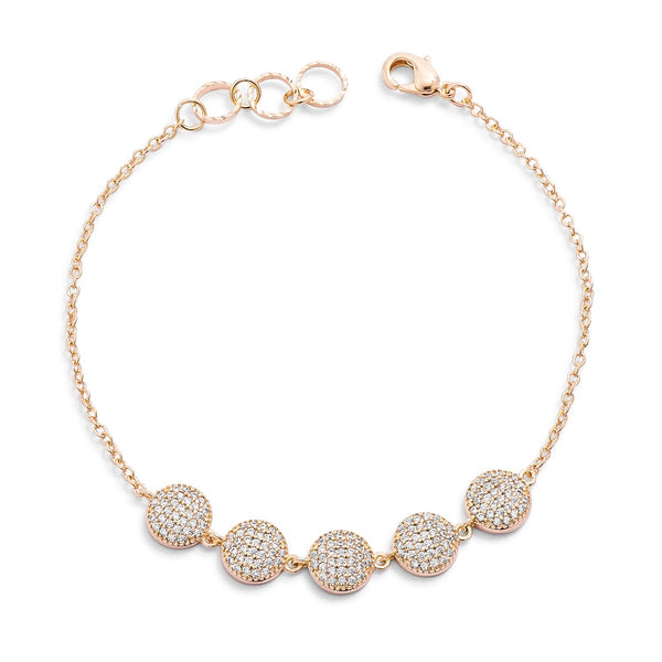 Lovcia Elegant Goldtone Bracelet with 0.8ct Round CZ and Pave Discs-Bracelets-
