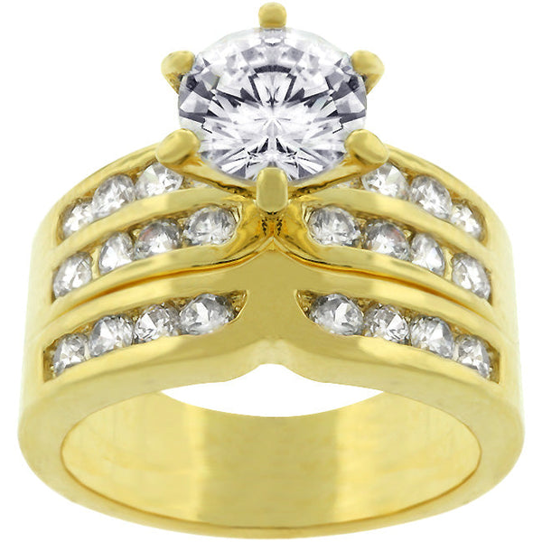 Lovcia Elegant Goldtone Cubic Zirconia Engagement Ring Set-Rings-5-5