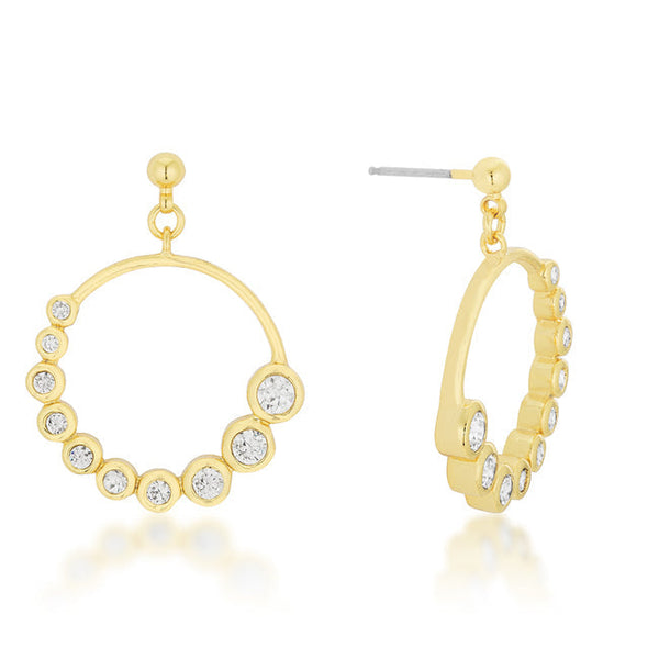 Lovcia Elegant Graduated Cubic Zirconia Gold Circle Earrings-Earrings-