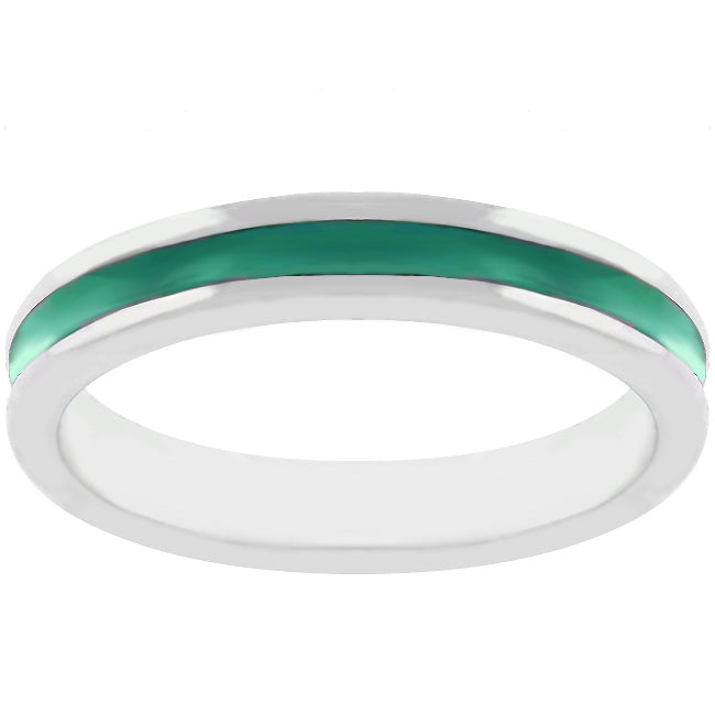 Lovcia Elegant Green Enamel Rhodium-Plated Eternity Band-Rings-5-5