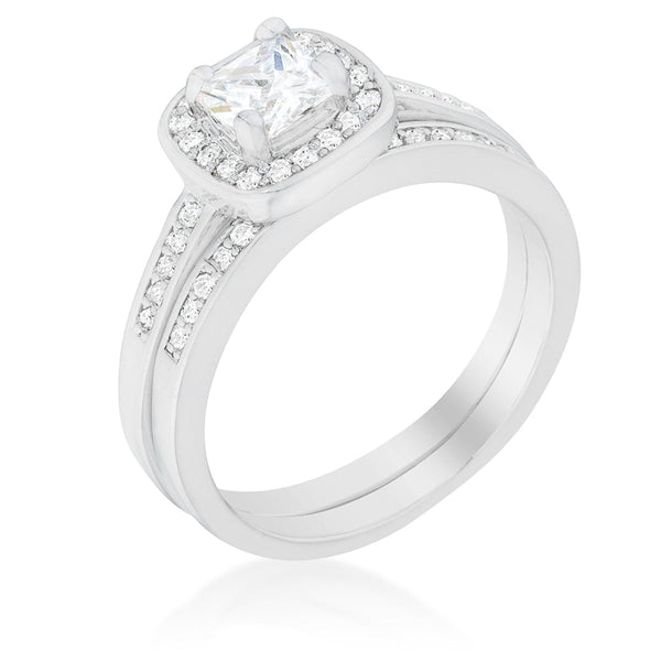 Lovcia Elegant Halo Cushion Cut Wedding Ring Set-Rings-5-5