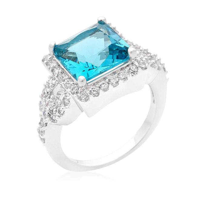 Lovcia Elegant Halo Princess Cut Aqua Blue and White Zirconia Cocktail Ring-Rings-5-5