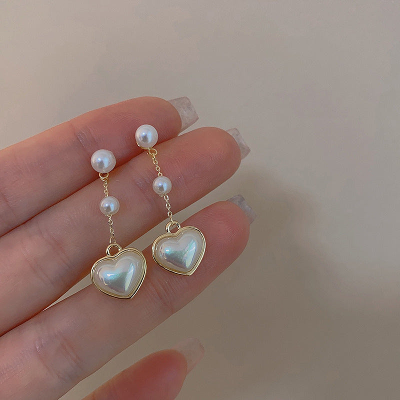 Lovcia Elegant Heart Tassel Pearl Earrings for Women with Sterling Silver Needle-Earrings-Sterling Silver Needle 4776-Sterling Silver Needle 4776