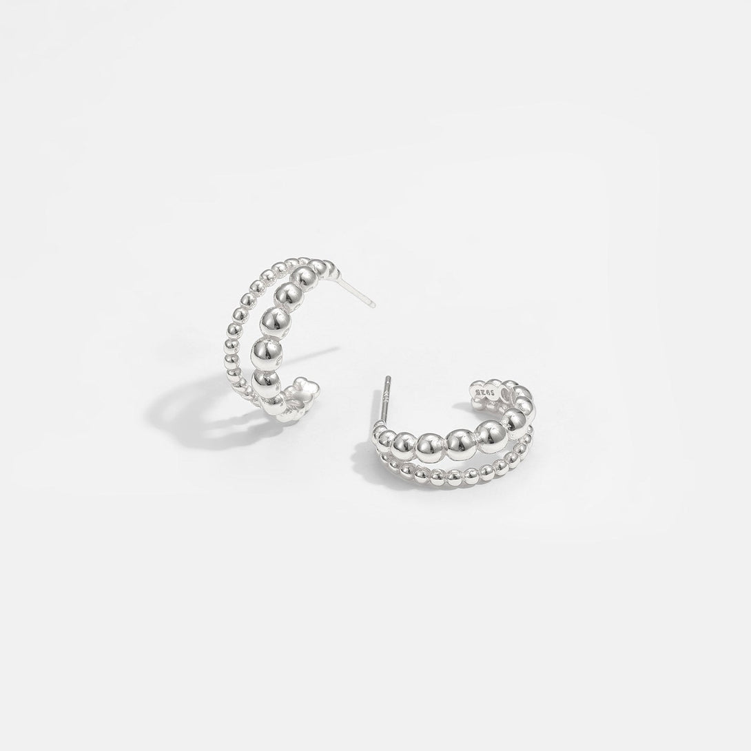 Lovcia Elegant Holiday Beads 925 Sterling Silver Hoop Earrings for Women with 18K Gold/Rhodium Finish-Earrings-Silver-Silver