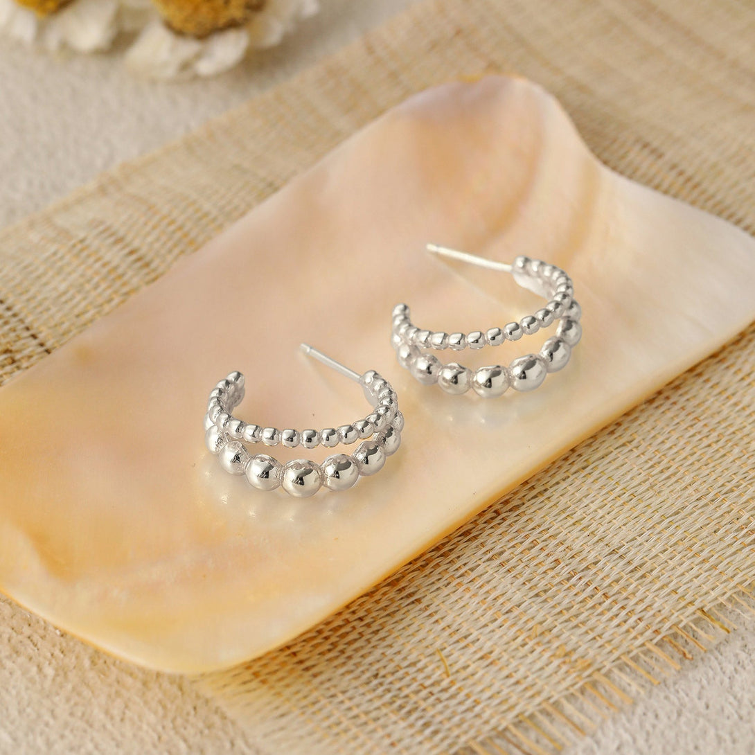 Lovcia Elegant Holiday Beads 925 Sterling Silver Hoop Earrings for Women with 18K Gold/Rhodium Finish-Earrings-Silver-Silver