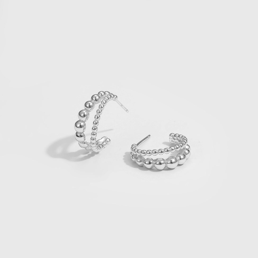 Lovcia Elegant Holiday Beads 925 Sterling Silver Hoop Earrings for Women with 18K Gold/Rhodium Finish-Earrings-Silver-Silver