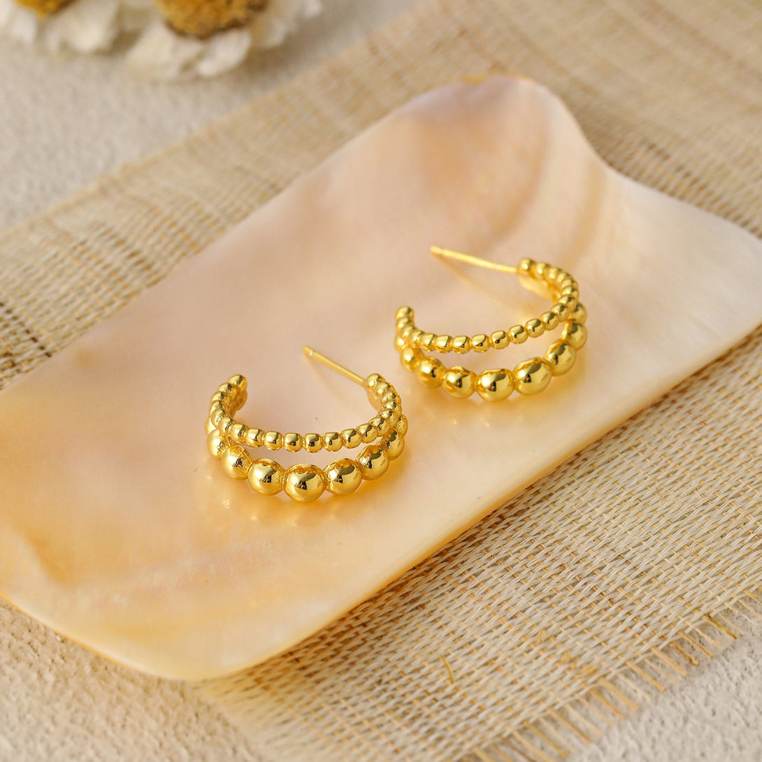 Lovcia Elegant Holiday Beads 925 Sterling Silver Hoop Earrings for Women with 18K Gold/Rhodium Finish-Earrings-Yellow Gold-Yellow Gold