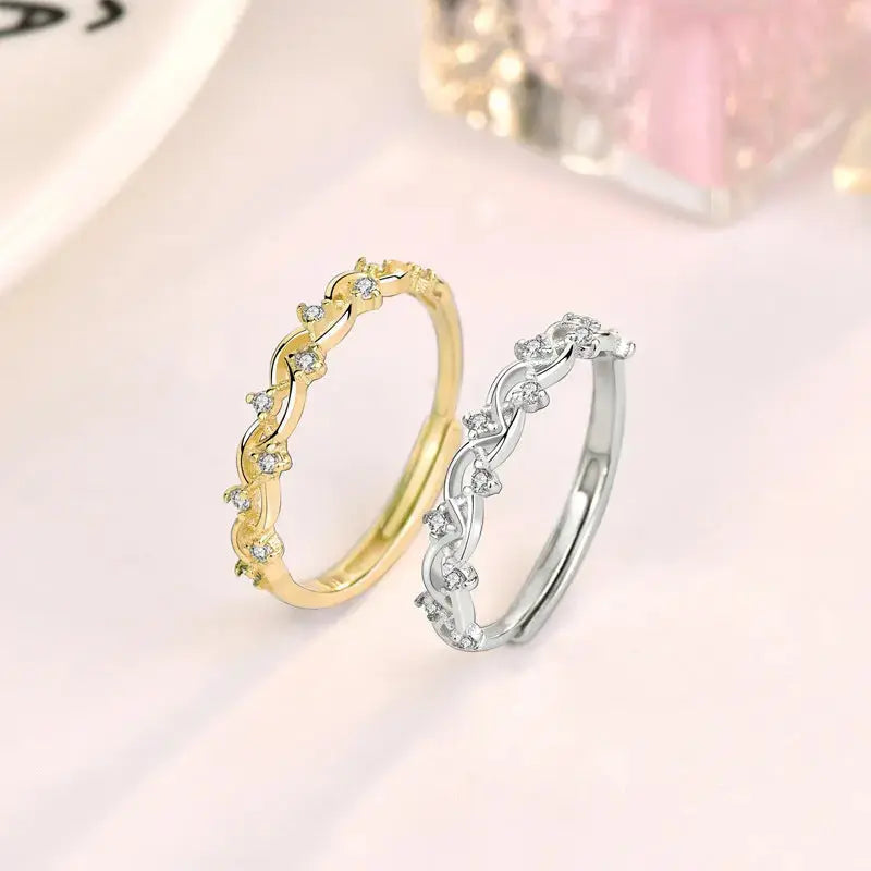 Lovcia Elegant Hollow CZ Garland 925 Sterling Silver Adjustable Ring-Rings-Silver-Silver