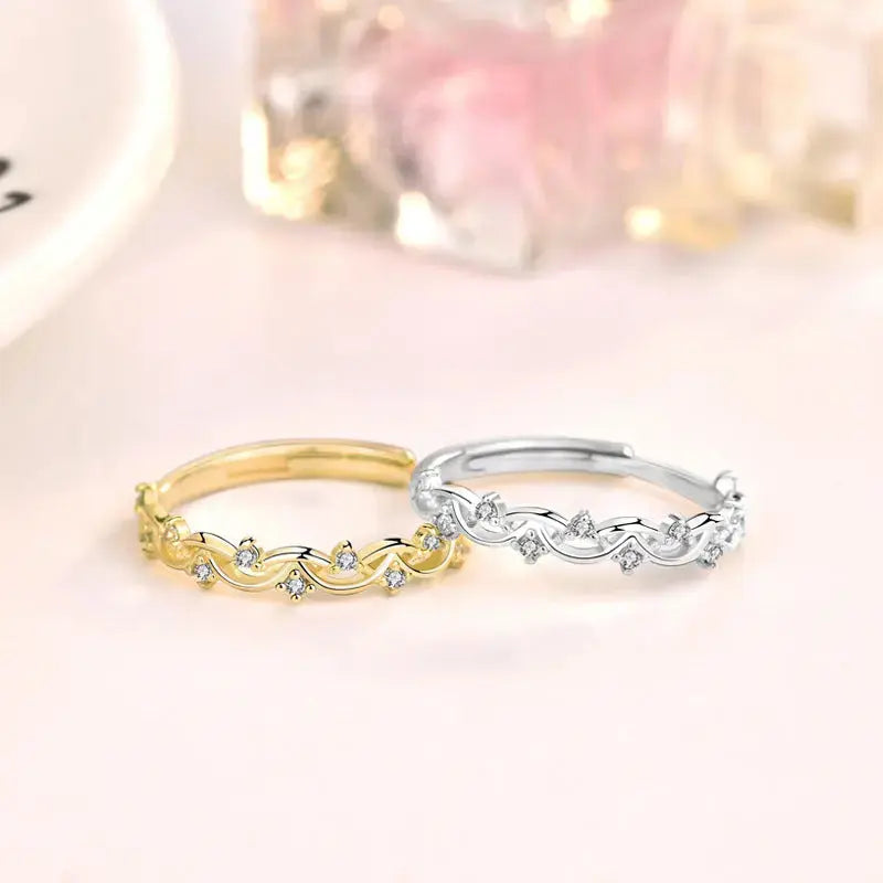 Lovcia Elegant Hollow CZ Garland 925 Sterling Silver Adjustable Ring-Rings-Silver-Silver