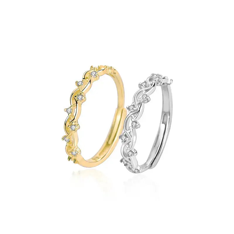 Lovcia Elegant Hollow CZ Garland 925 Sterling Silver Adjustable Ring-Rings-Silver-Silver