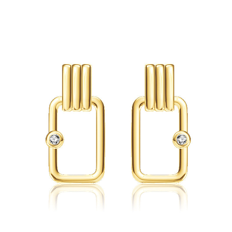 Lovcia Elegant Hollow Rectangle Cubic Zirconia 925 Sterling Silver Earrings for Women with 14K Gold Plating-Earrings-14K Yellow Gold-14K Yellow Gold