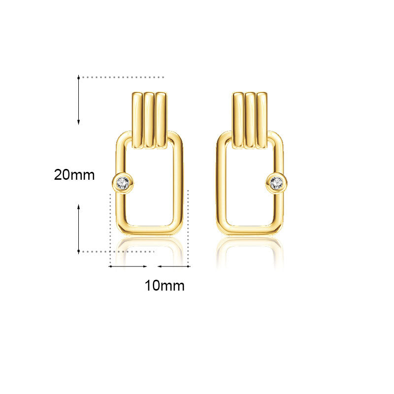 Lovcia Elegant Hollow Rectangle Cubic Zirconia 925 Sterling Silver Earrings for Women with 14K Gold Plating-Earrings-14K Yellow Gold-14K Yellow Gold