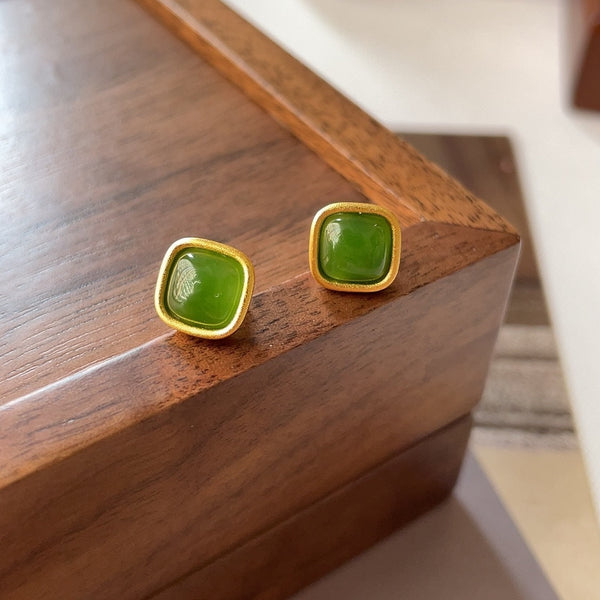 Lovcia Elegant Hotan Jade Sterling Silver Stud Earrings for Women-Earrings-Earrings-Earrings