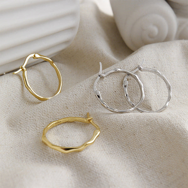 Lovcia Elegant Irregular Circle 925 Sterling Silver Hoop Earrings for Women with 18K Gold/Rhodium Plating-Earrings-Rhodium-Rhodium