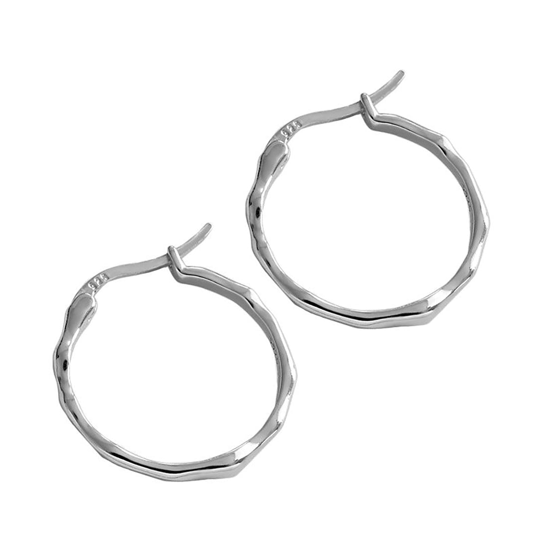 Lovcia Elegant Irregular Circle 925 Sterling Silver Hoop Earrings for Women with 18K Gold/Rhodium Plating-Earrings-Rhodium-Rhodium