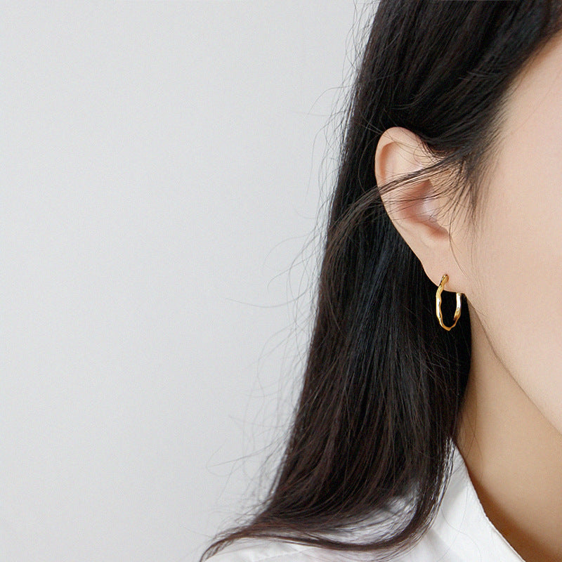 Lovcia Elegant Irregular Circle 925 Sterling Silver Hoop Earrings for Women with 18K Gold/Rhodium Plating-Earrings-Rhodium-Rhodium