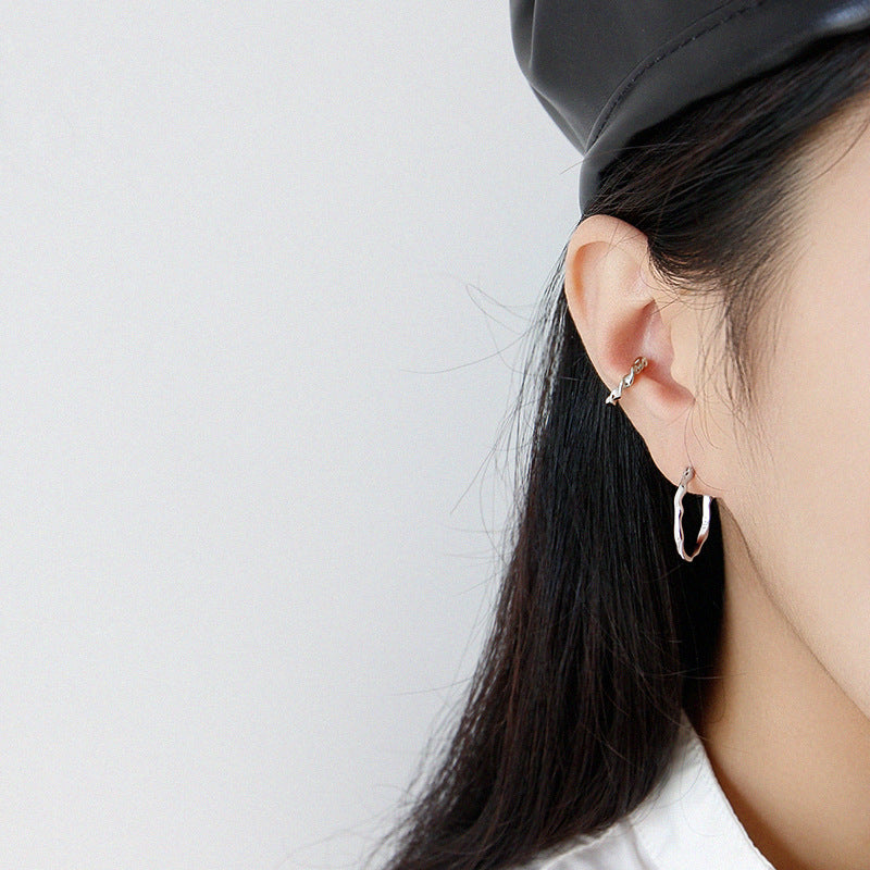 Lovcia Elegant Irregular Circle 925 Sterling Silver Hoop Earrings for Women with 18K Gold/Rhodium Plating-Earrings-Rhodium-Rhodium