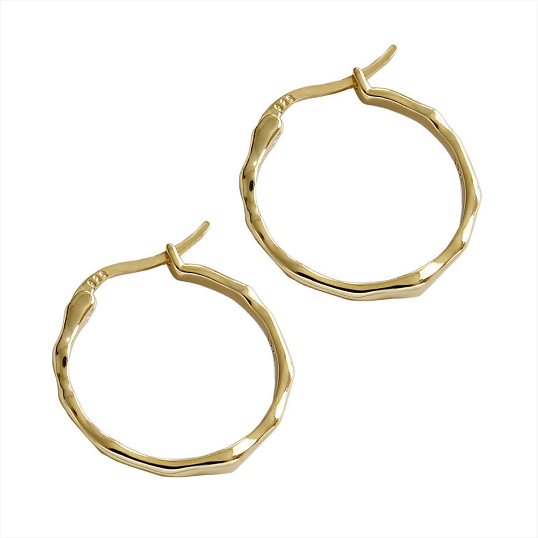 Lovcia Elegant Irregular Circle 925 Sterling Silver Hoop Earrings for Women with 18K Gold/Rhodium Plating-Earrings-Yellow Gold-Yellow Gold