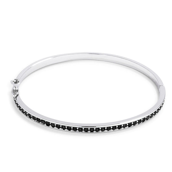 Lovcia Elegant Jet Black CZ Channel-Set Rhodium Bangle Bracelet-Bracelets-