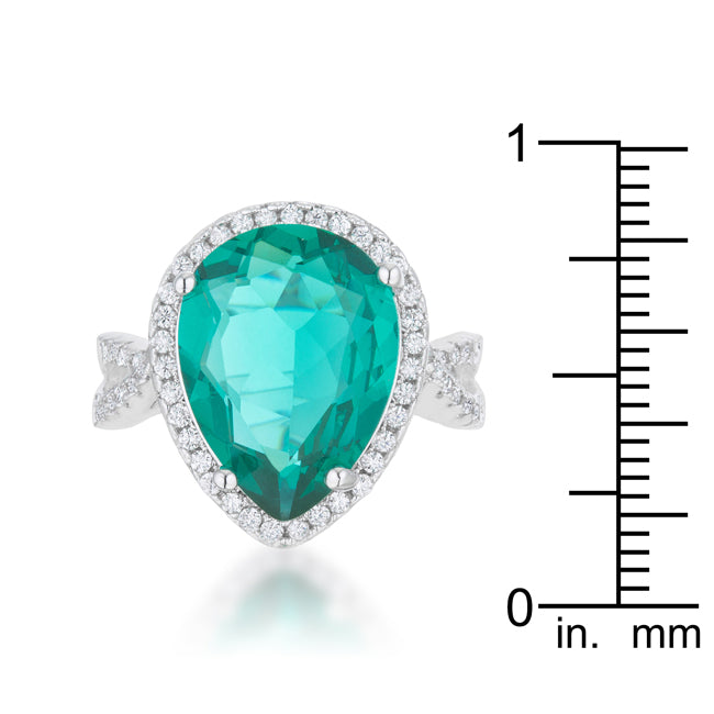 Lovcia Elegant Laura 9.9ct Blue Green CZ Rhodium Teardrop Cocktail Ring-Rings-5-5