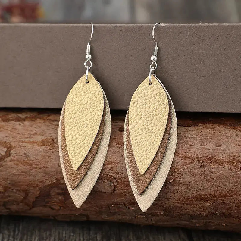 Lovcia Elegant Leaf-Shaped PU Leather Earrings for Women-Earrings-Tan-One Size-Tan