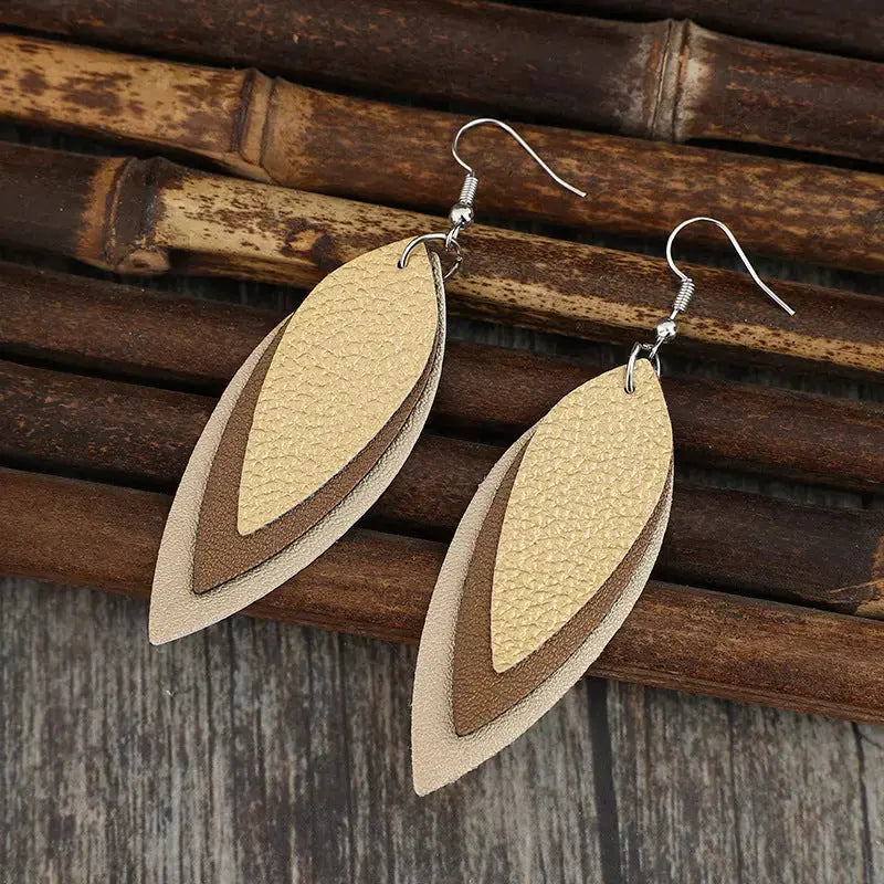 Lovcia Elegant Leaf-Shaped PU Leather Earrings for Women-Earrings-Tan-One Size-Tan