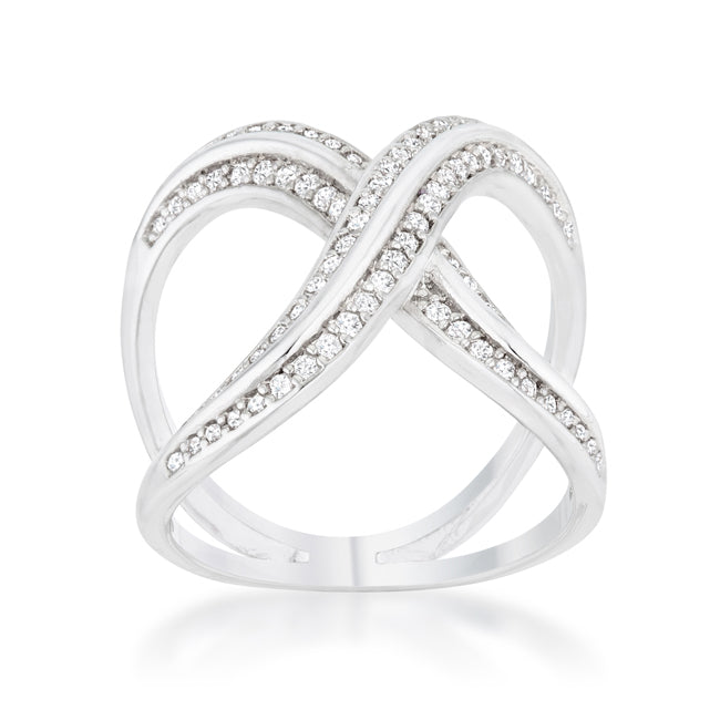 Lovcia Elegant Luxe Essence 0.4ct CZ Rhodium Round Cut Pave X Ring-Rings-5-5