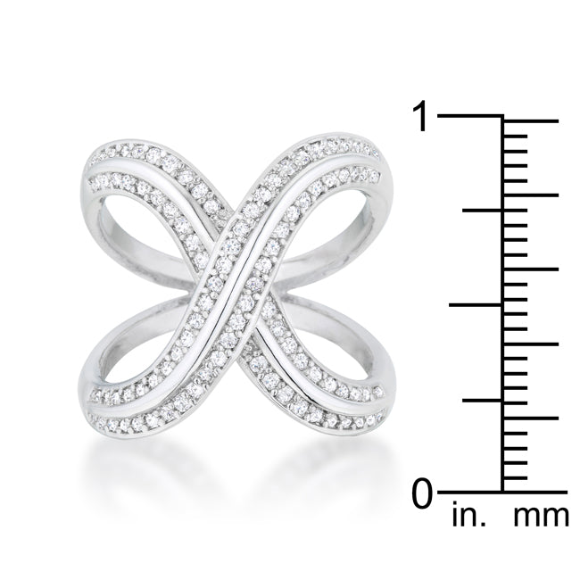 Lovcia Elegant Luxe Essence 0.4ct CZ Rhodium Round Cut Pave X Ring-Rings-5-5