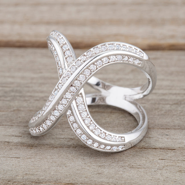 Lovcia Elegant Luxe Essence 0.4ct CZ Rhodium Round Cut Pave X Ring-Rings-5-5
