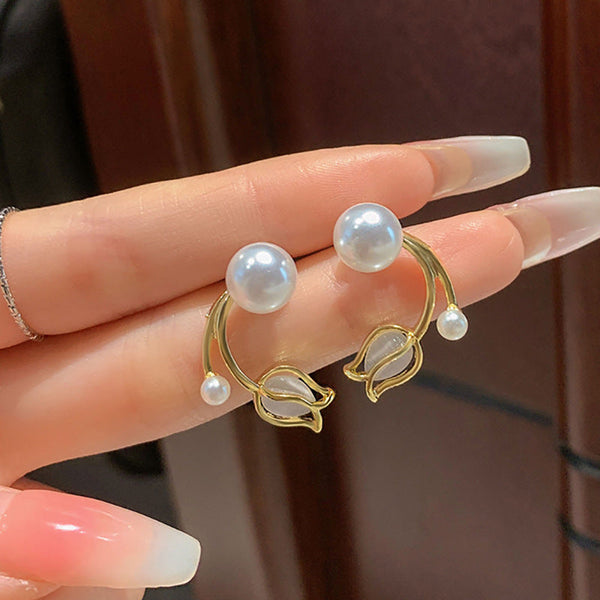 Lovcia Elegant Modern Tulip Flower Stud Earrings and Necklace Set for Women-Earrings-Earring-Earring