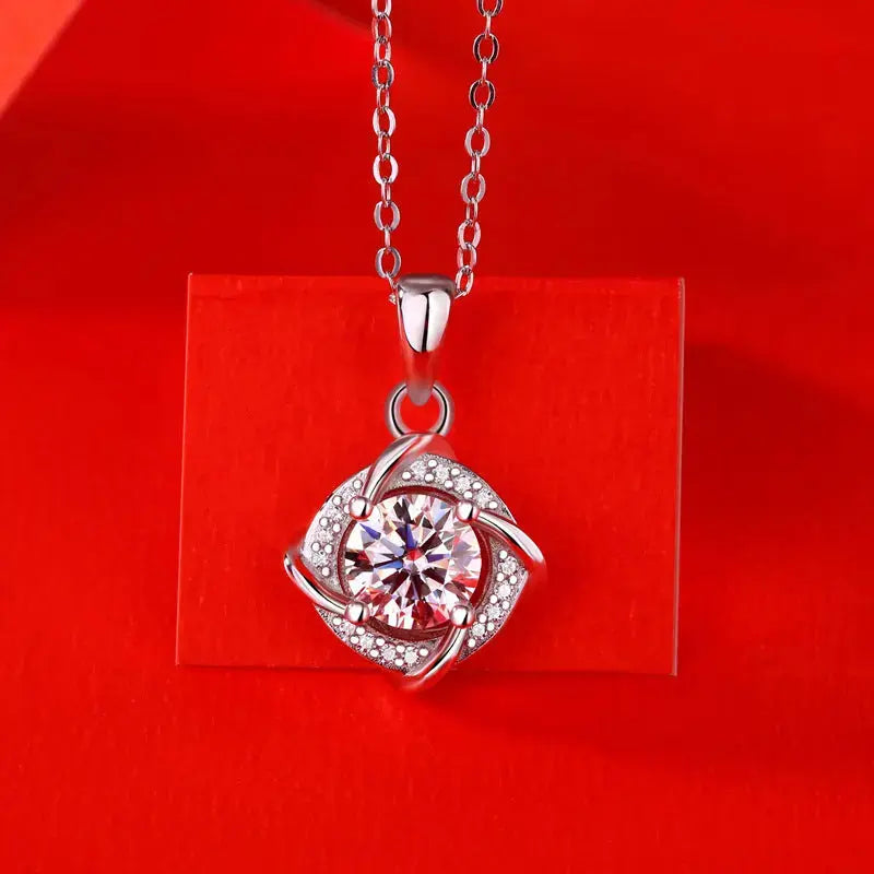 Lovcia Elegant Moissanite CZ Rhombus 925 Sterling Silver Necklace-Charms & Pendants-1 ct ( Certificate Included )-1 ct ( Certificate Included )