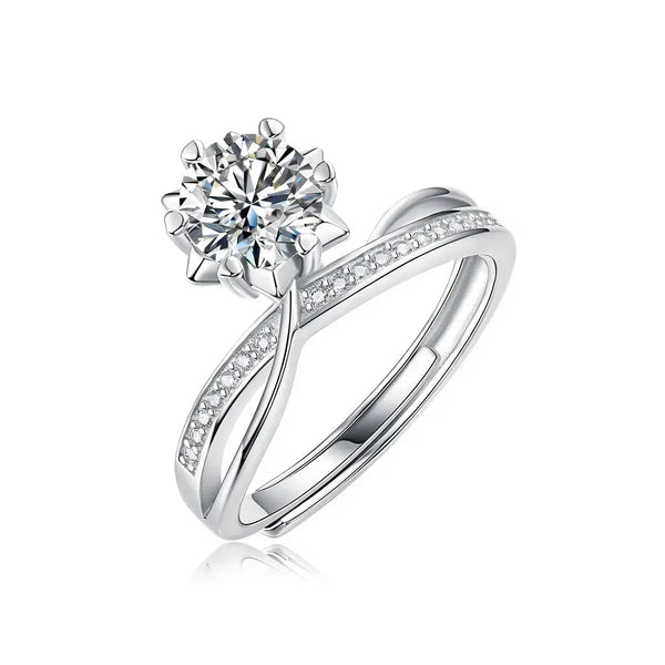 Lovcia Elegant Moissanite CZ Snowflake 925 Sterling Silver Adjustable Ring-Rings-1 ct ( Certificate Included )-1 ct ( Certificate Included )