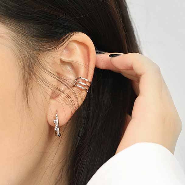 Lovcia Elegant Multi-Layer 925 Sterling Silver Non-Pierced Single Earring for Women-Earrings-Silver & Single Layer-Silver & Single Layer