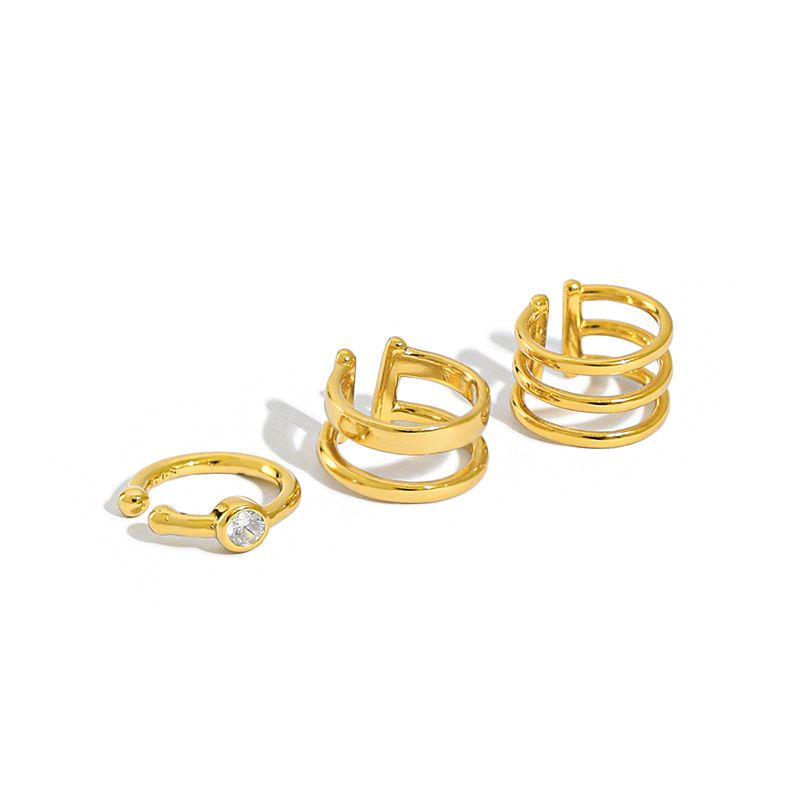 Lovcia Elegant Multi-Layer 925 Sterling Silver Non-Pierced Single Earring for Women-Earrings-Yellow Gold & Double Layer-Yellow Gold & Double Layer