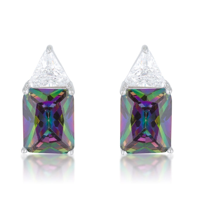 Lovcia Elegant Mystic Trillion Cut Cubic Zirconia Rhodium Stud Earrings-Earrings-