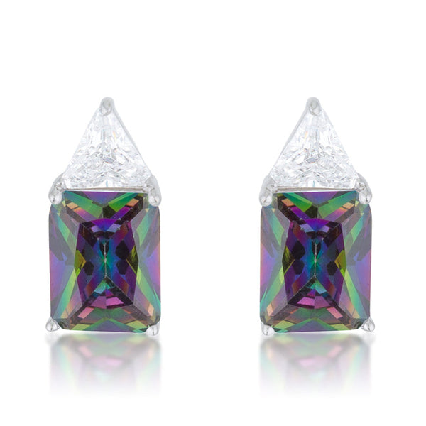 Lovcia Elegant Mystic Trillion Cut Cubic Zirconia Rhodium Stud Earrings-Earrings-