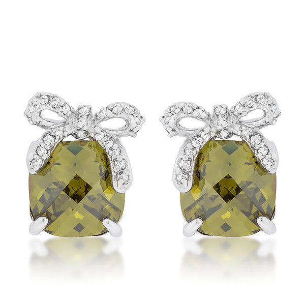 Lovcia Elegant Olivine Bow Drop Earrings with Platinum Luster-Earrings-