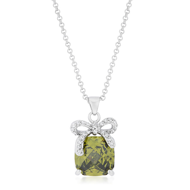 Lovcia Elegant Olivine Cubic Zirconia Pendant with Bow Design-Pendants-