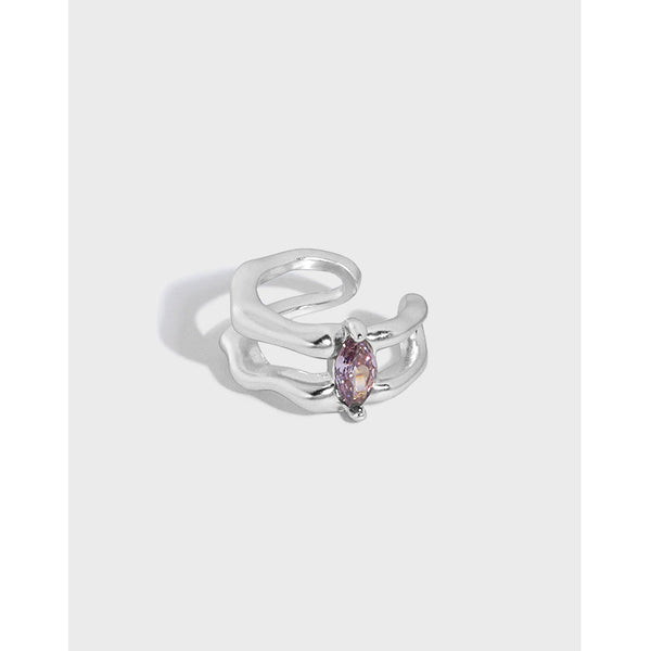 Lovcia Elegant Oval CZ Double Layer 925 Sterling Silver Clip-On Earring for Women (Single)-Earrings-Rhodium (Single Piece)-Rhodium (Single Piece)
