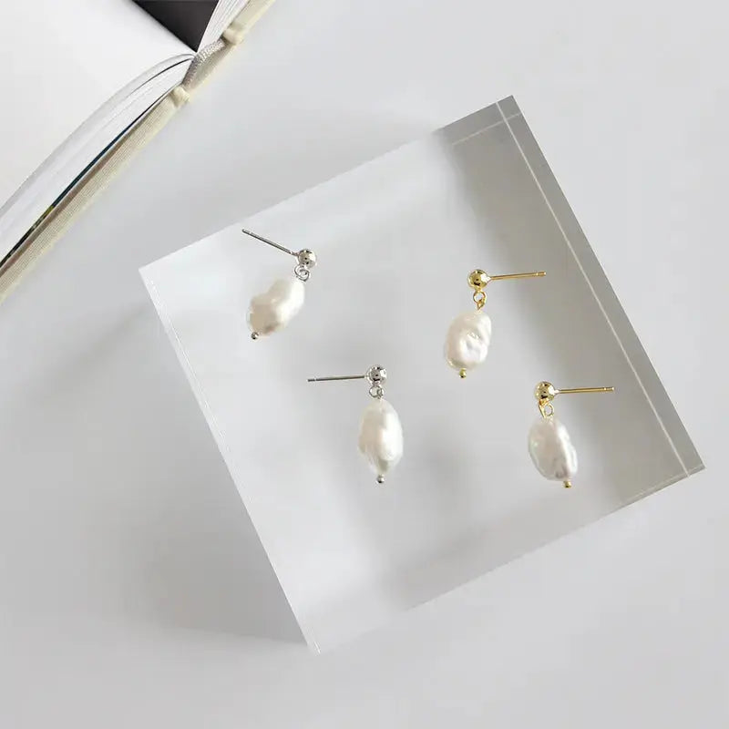 Lovcia Elegant Oval Natural Pearls 925 Sterling Silver Dangling Earrings-Earrings-Rhodium-Rhodium