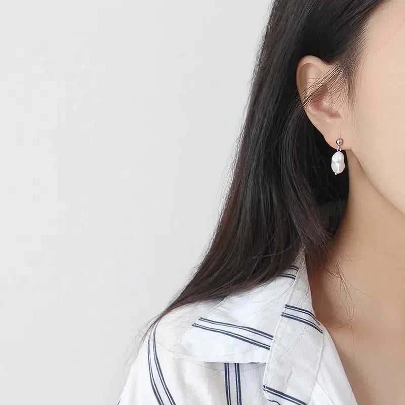 Lovcia Elegant Oval Natural Pearls 925 Sterling Silver Dangling Earrings-Earrings-Rhodium-Rhodium