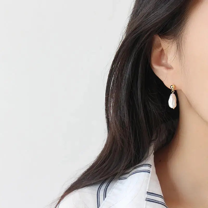 Lovcia Elegant Oval Natural Pearls 925 Sterling Silver Dangling Earrings-Earrings-Rhodium-Rhodium